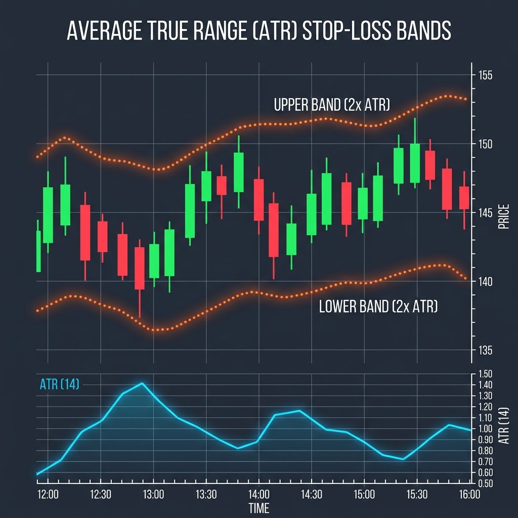 Trading charts outlining position sizing risk metrics and stop-loss boundaries
