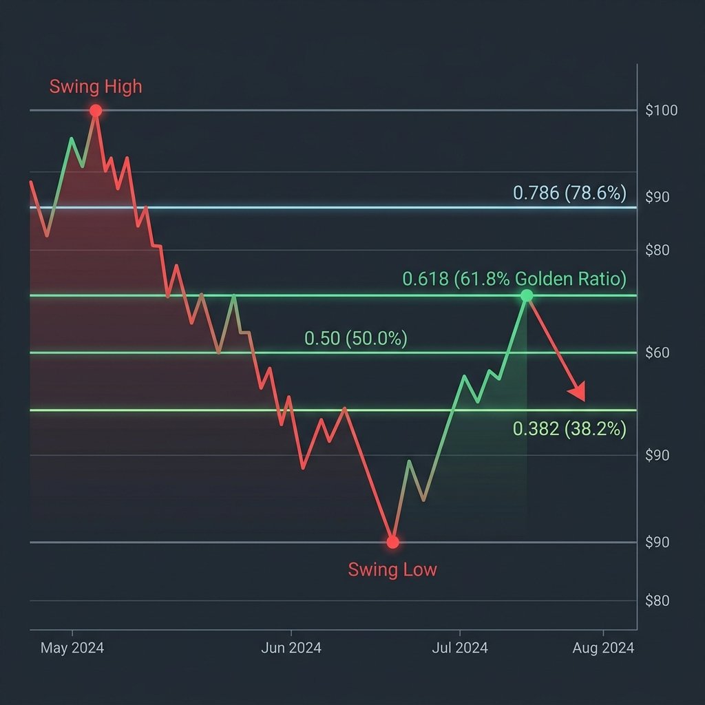 Technical chart showing Fibonacci price channel lines and trend support zones