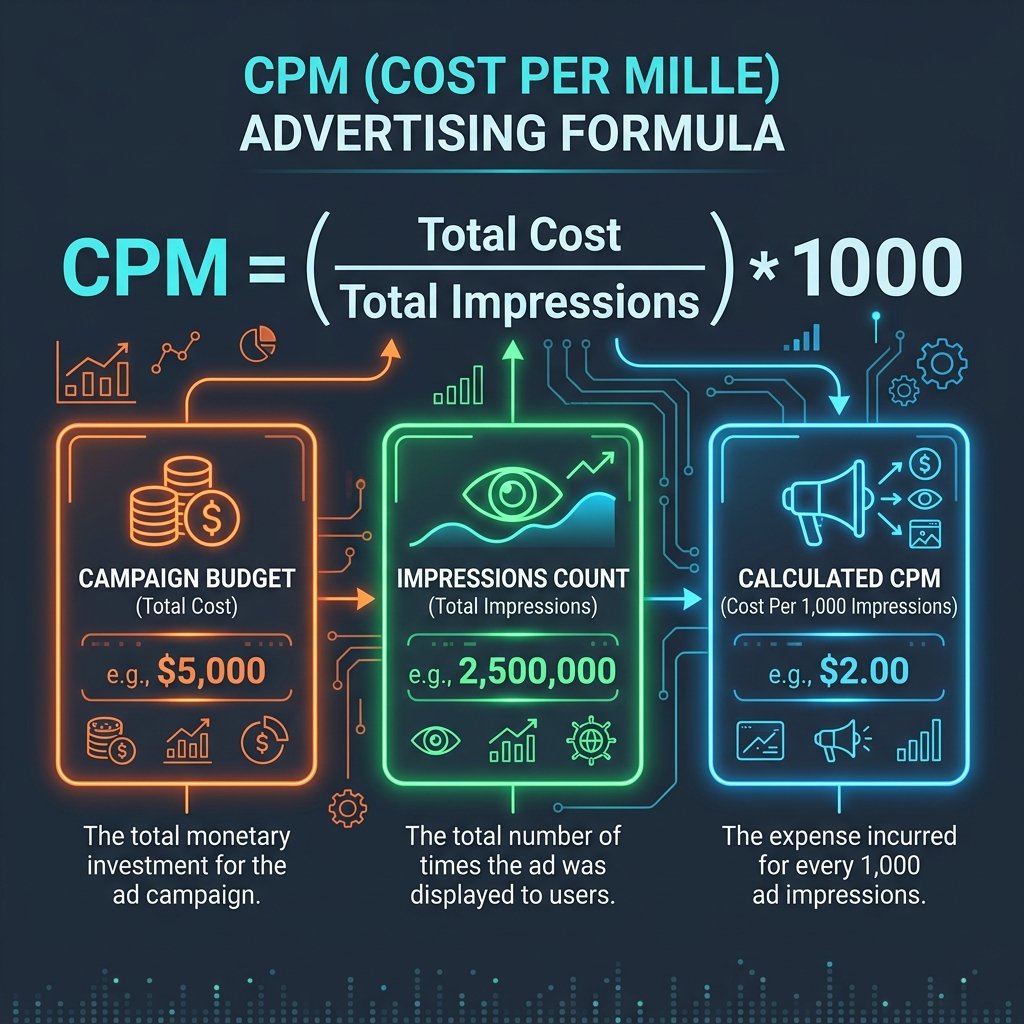 Programmatic ad budget CPM calculator fields displaying cost and impressions