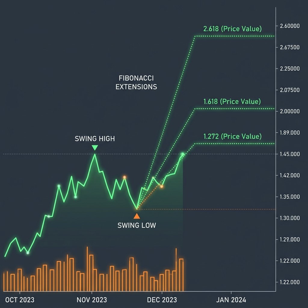 Technical chart showing Fibonacci price channel lines and trend support zones