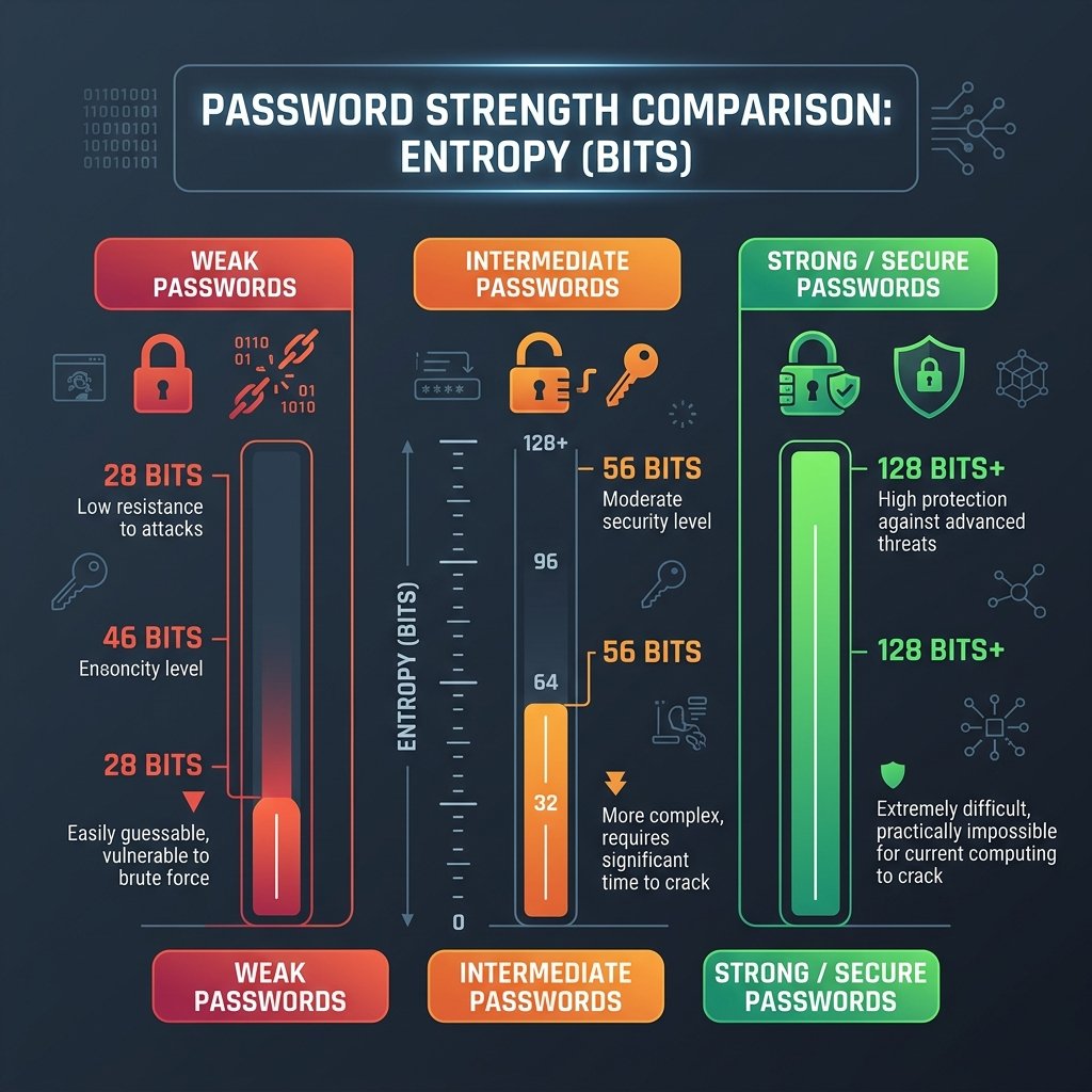 Chart demonstrating cryptographic entropy growth curves by password length