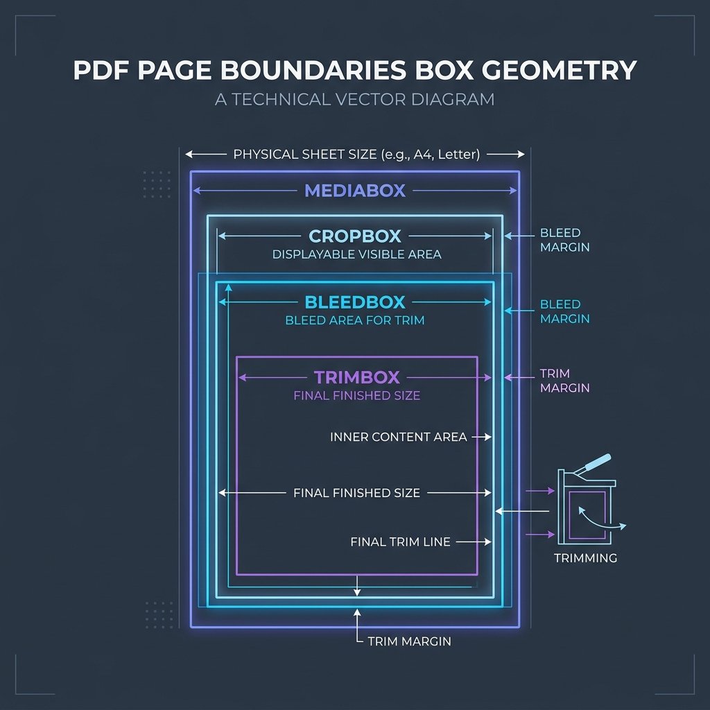 Diagram illustrating PDF page box dimensions and structural margins